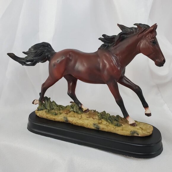 Equestrian Galloping Dark Brown Horse on Wild Pastures Statue 9.25" Long - Picture 6 of 11